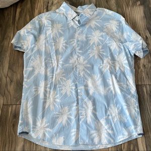 Express slim soft wash short sleeve blue shirt